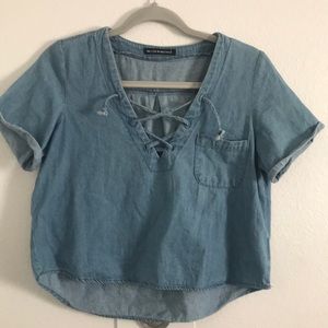 Denim Lace Up Top